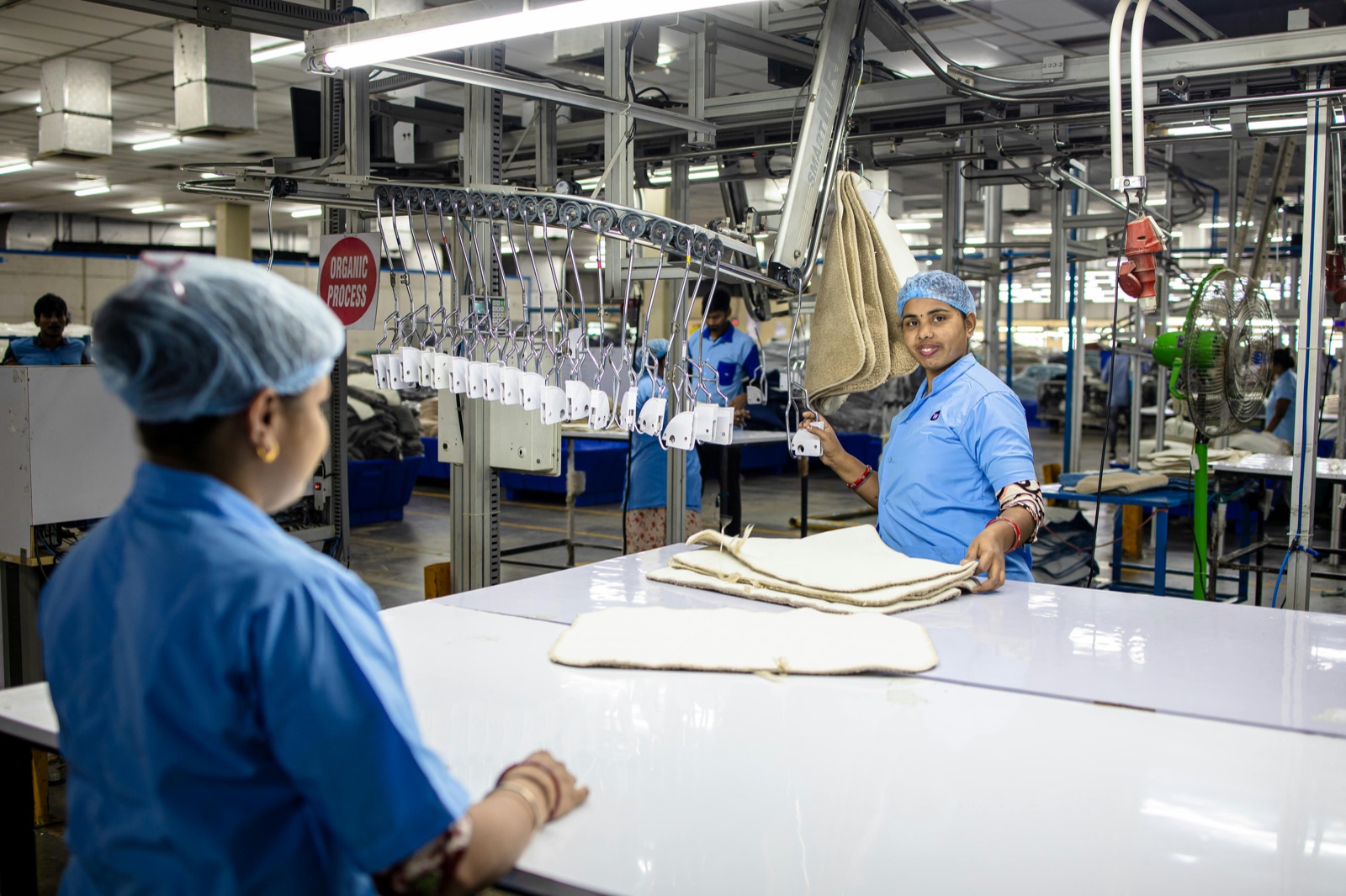 Clean manufacturing line with organized production workflow